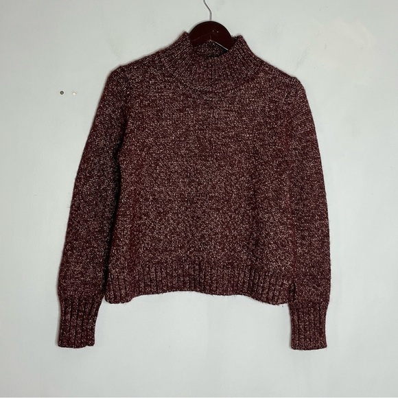 Ann Taylor Size Small Mockneck Maroon Sparkle Heavy Knit Sweater - Picture 1 of 6